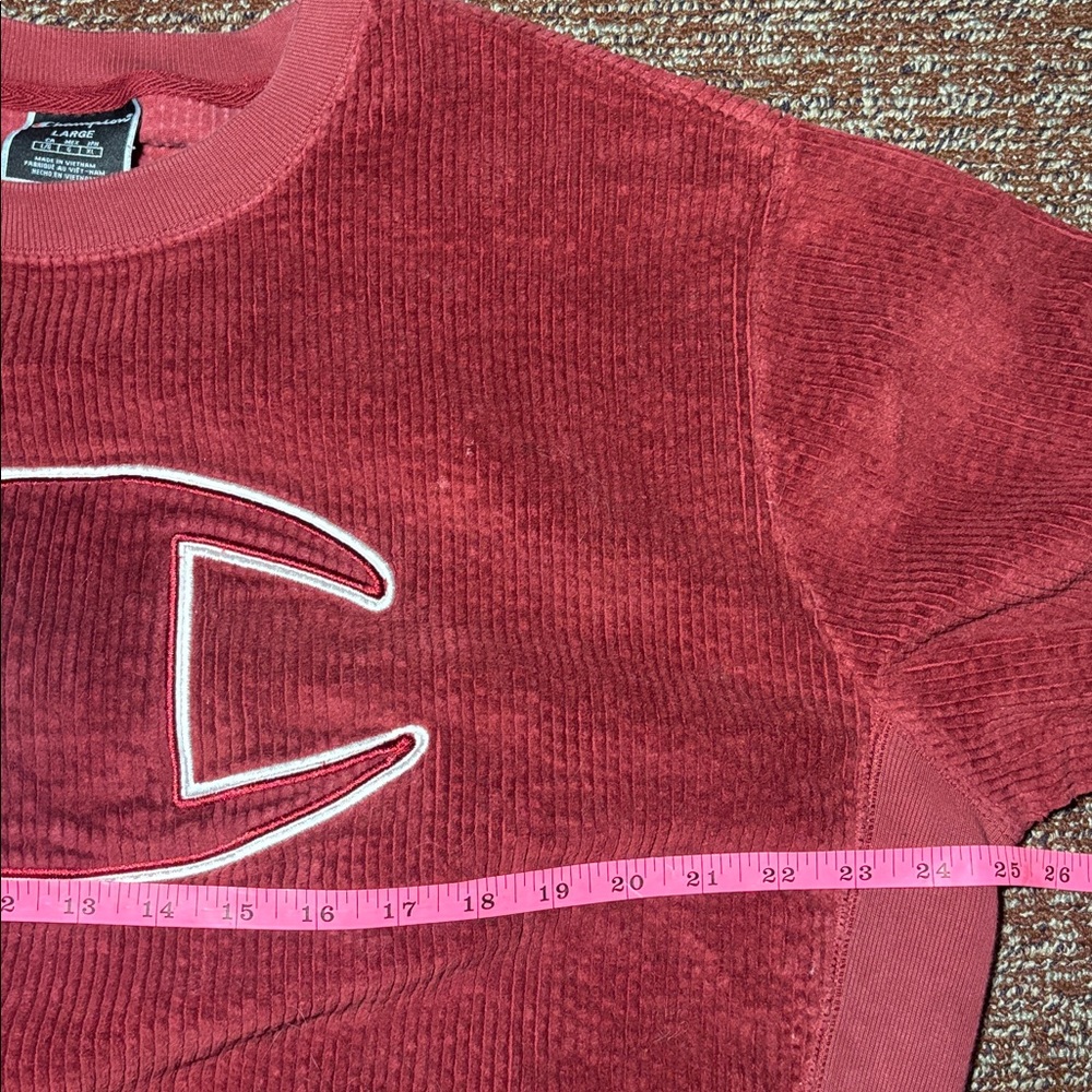 Vintage Champion crewneck sweatshirt red burgundy corduroy velvet men’s Large - Picture 6 of 12